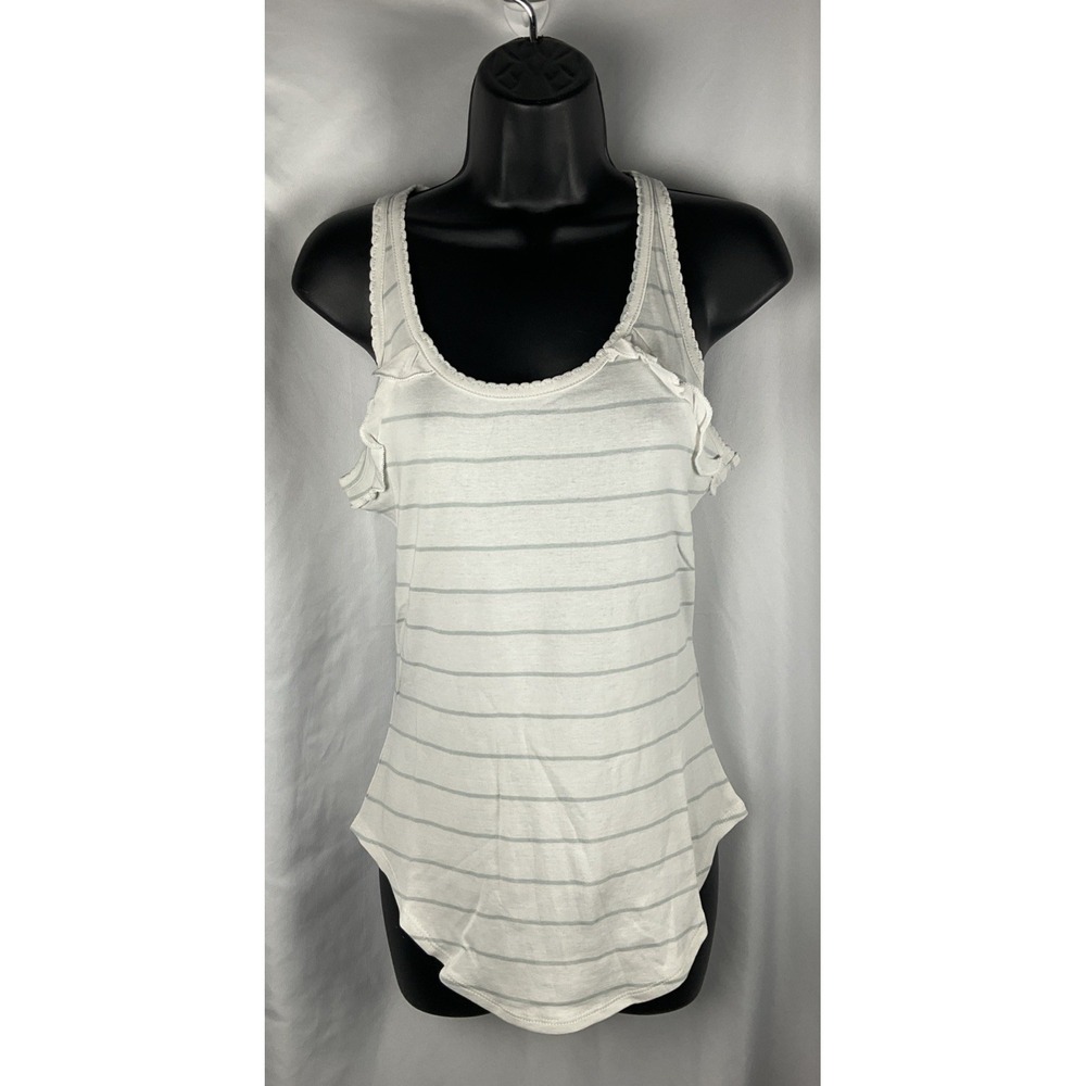 Chaser‎ Women's Size M White Striped Sleeveless Ruffled Shirttail Tank Top